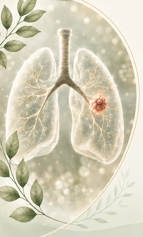 Medizinische Darstellung einer Lunge mit einem Tumor.