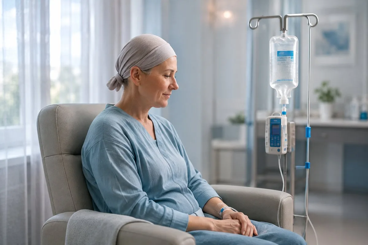 Patientin bei der Chemotherapie