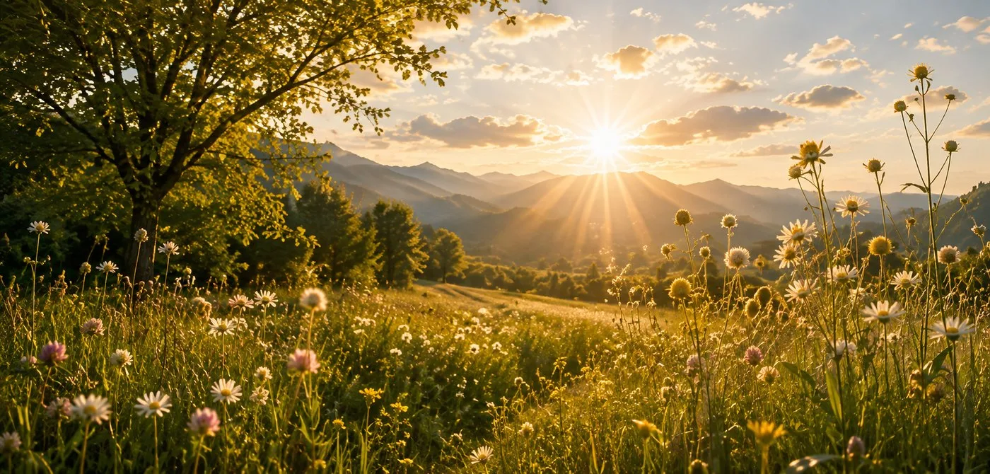 Blühende Wiese im Sonnenlicht