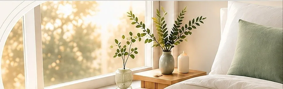 Helles Schlafzimmer am Fenster